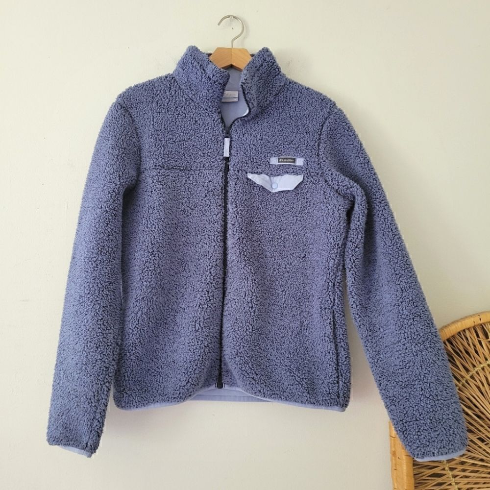 Columbia Zip Up Sherpa Fleece Periwinkle Blue Snap Pocket M